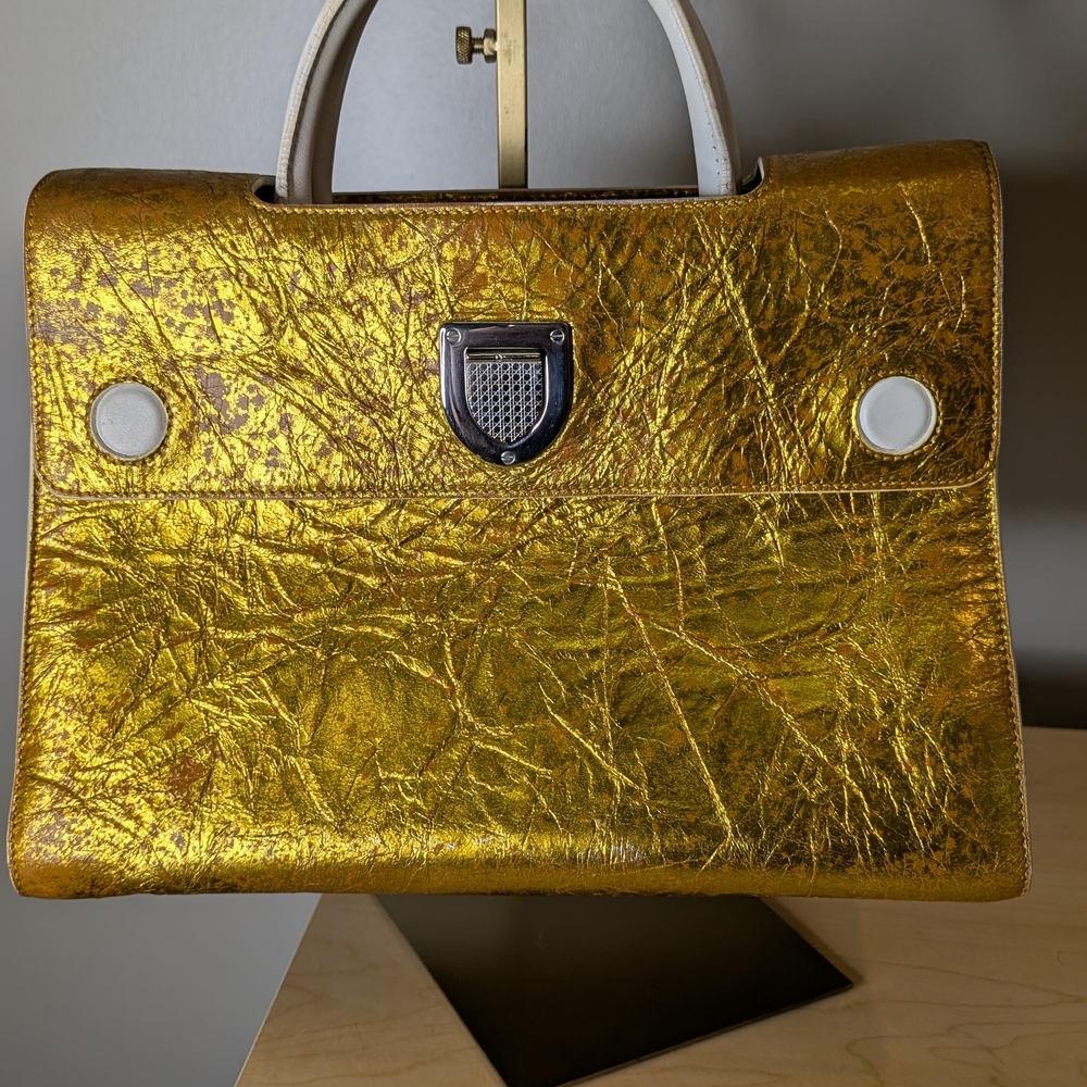 Gold Metallic Handbag with White Accents